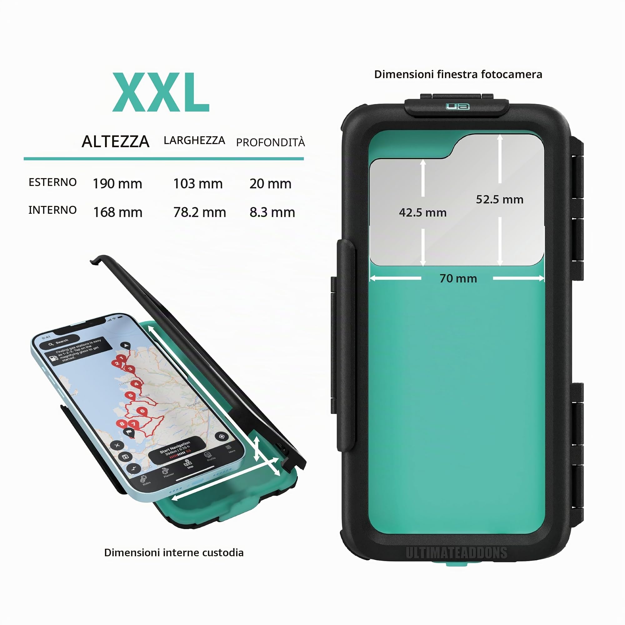 Ultimateaddons Custodia universale resistente impermeabile e antiurto per telefoni XXL (168 x 78 mm)