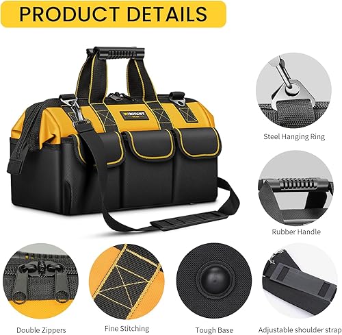 Miniatura 3 de Bolsa de herramientas, organizadores de herramientas de boca ancha de 18 pulgadas, bolsa de herramientas grande de 600 denier para bricolaje y