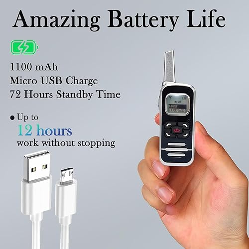 Miniatura 4 de M6P Mini Walkie Talkies, batería recargable de 1100 mAh, 128 canales, Walkie Talkies de largo alcance con función de radio FM, pantalla LCD, radio
