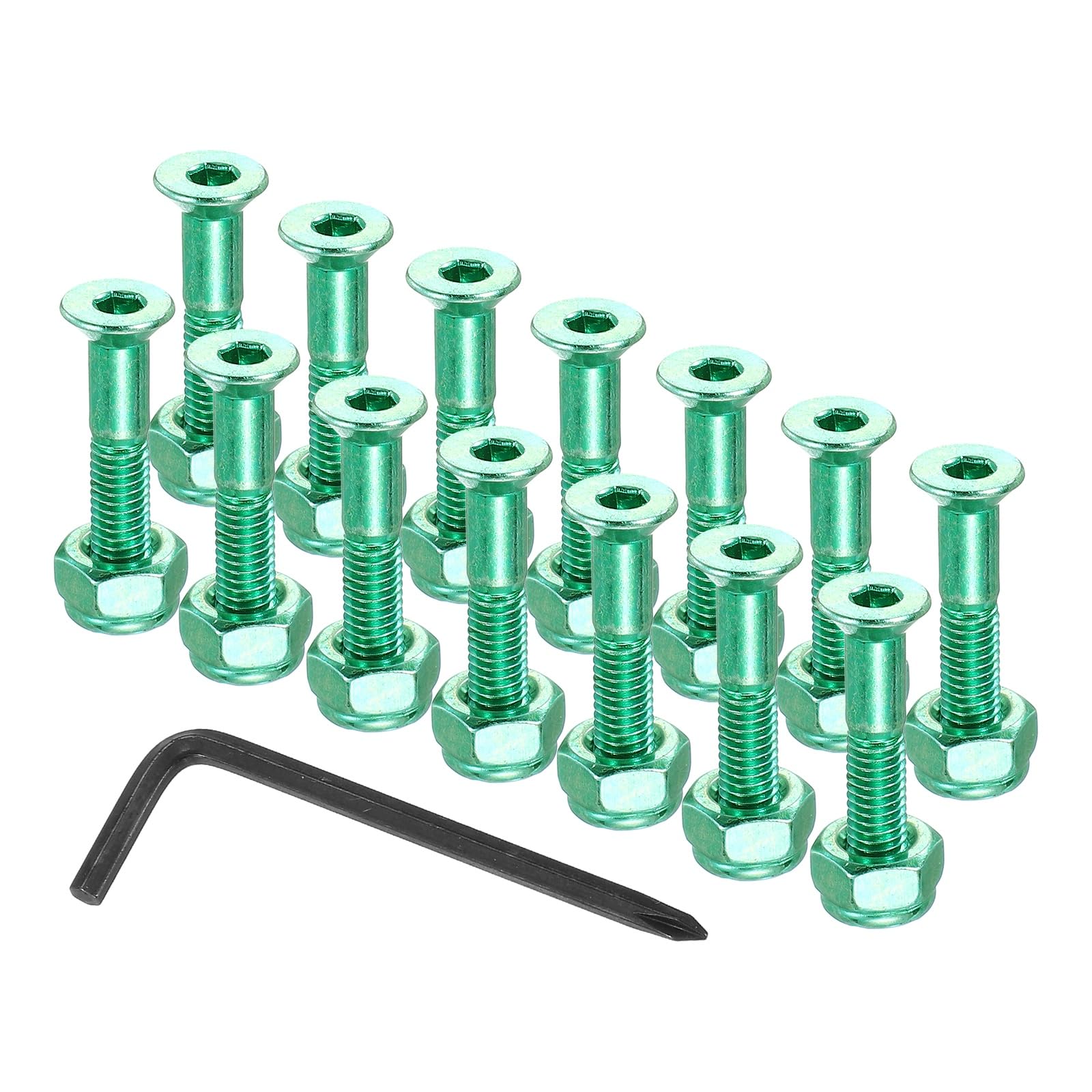 PATIKIL 13.5 Mm/ 0.5" Skateboard Hardware Kit, 16 Pcs Mounting Screws Bolts Nuts Set with Hex Key for Skateboard Cruiser, Green