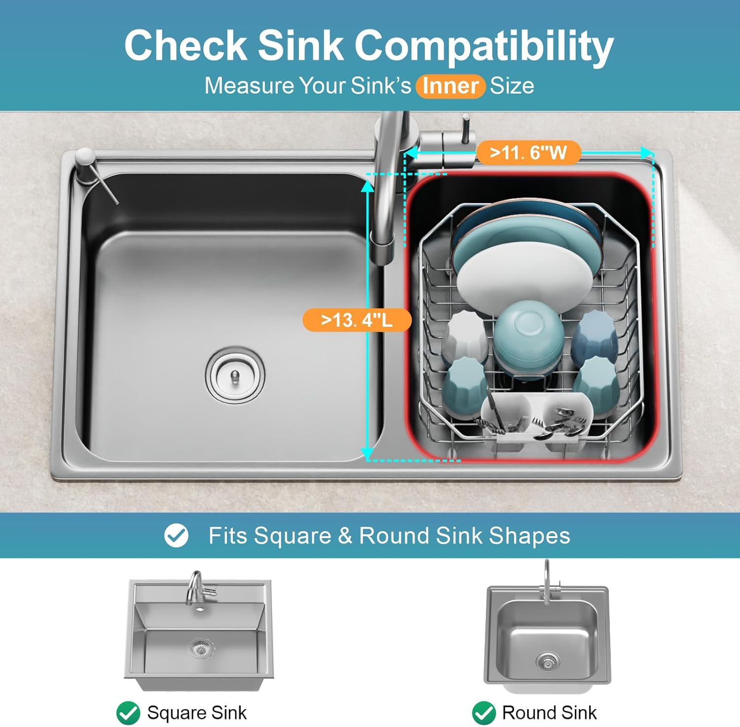 gslife small in sink dish drying rack - stainless steel compact dish drainer for rv kitchen apartment sink, rust resistant inside sink rack, 11.6" w x 13.4" l, silver silver rack with white utensil holder small - 13.4" x 11.6" x 5.3"