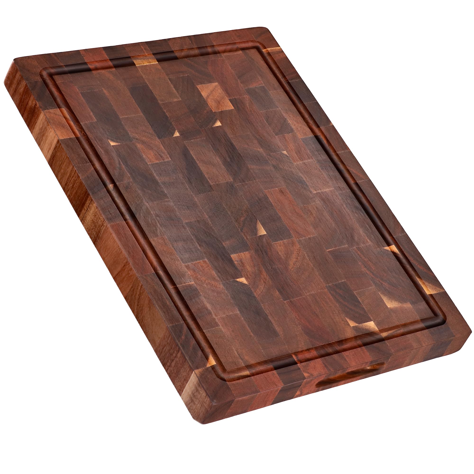 End Grain Butcher Block Cutting Board [1.5" Thick]. Made of Acacia Wood and Conditioned with Beeswax, Flaxseed Oil & Lemon Oil. 16" x 11" Chopping Board by Ziruma.