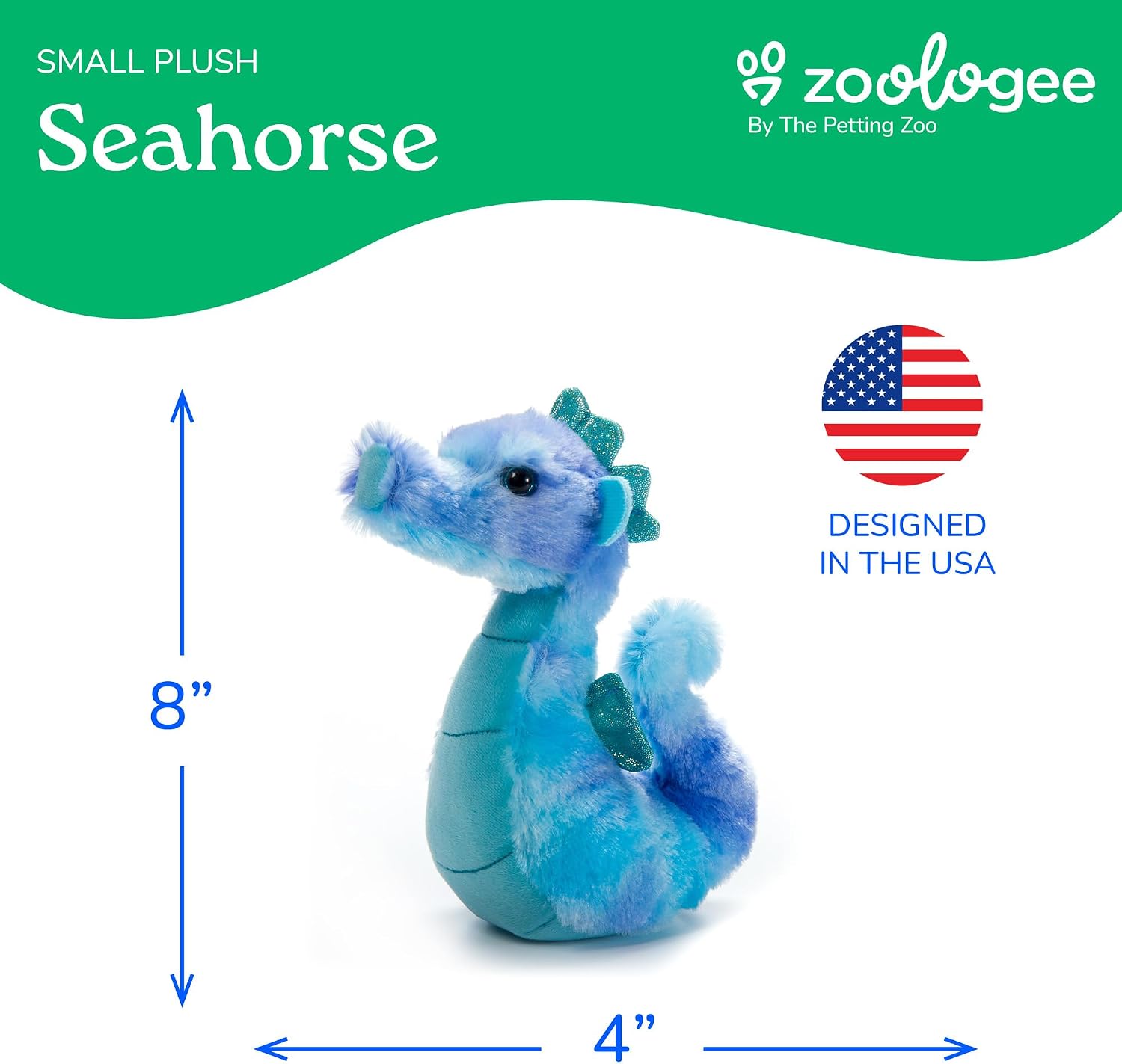 The Petting Zoo Seahorse Stuffed Animal Plushie, Gifts for Kids, Scoopz Sealife Animals, Seahorse Plush Toy, 8 inches