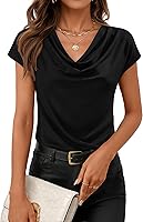 ZESICA Women's Cowl Neck Knit Top Short Sleeve Summer Blouse Business Casual Work Dressy Shirts 2026
