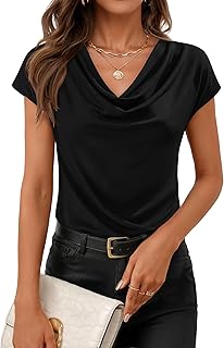 ZESICA Women's Summer Short Sleeve Business Casual Tops 2026 Cowl Neck Knit Shirts Spring Work Dressy Blouses