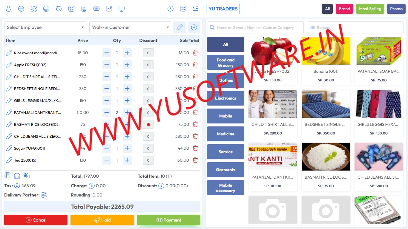 INDIA RETAIL POS > Retail POS,purchase,sale ,inventory and Stock, barcode billing, pos print56, 80mm,A5,A4, printof sale, quick quotation,,VAT,GST,WITHOUT GST, OTHER TAX, Payment option cash, bank, QR CODE, ultimate billing Software by YU SOFTWARE, WHATSAPP 7505641414 for free demo-image-44