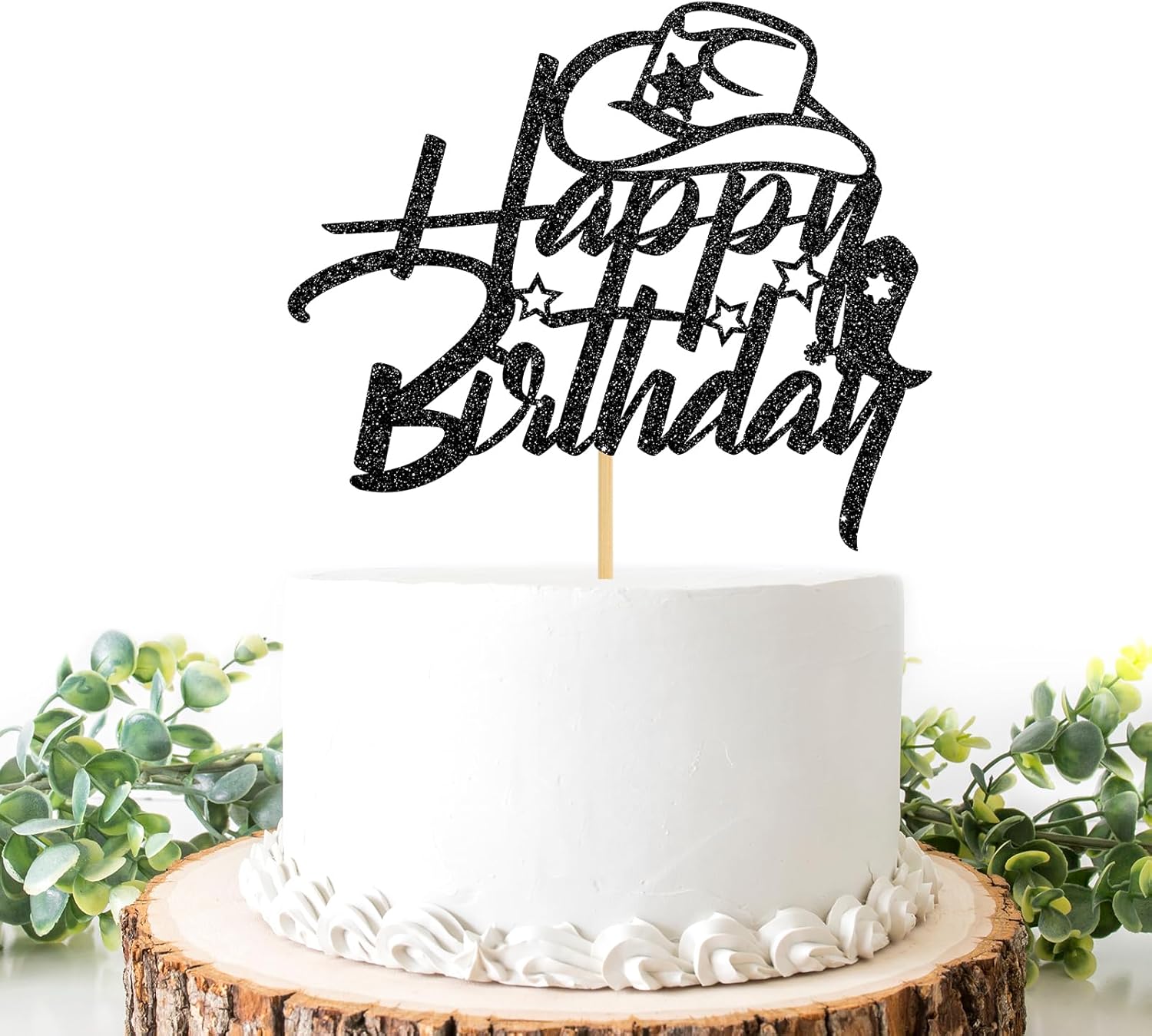 Helewilk Black Glitter Western Theme Happy Birthday Cake