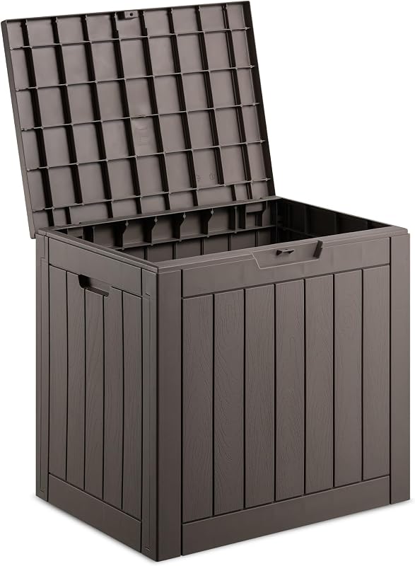 VonHaus Garden Storage Box - Outdoor Utility Chest Organiser – Weatherproof Plastic, Lockable Lid, Carry Handles, Compact & Portable – For Garden, Patio, Balcony, Decking – Grey (118L)