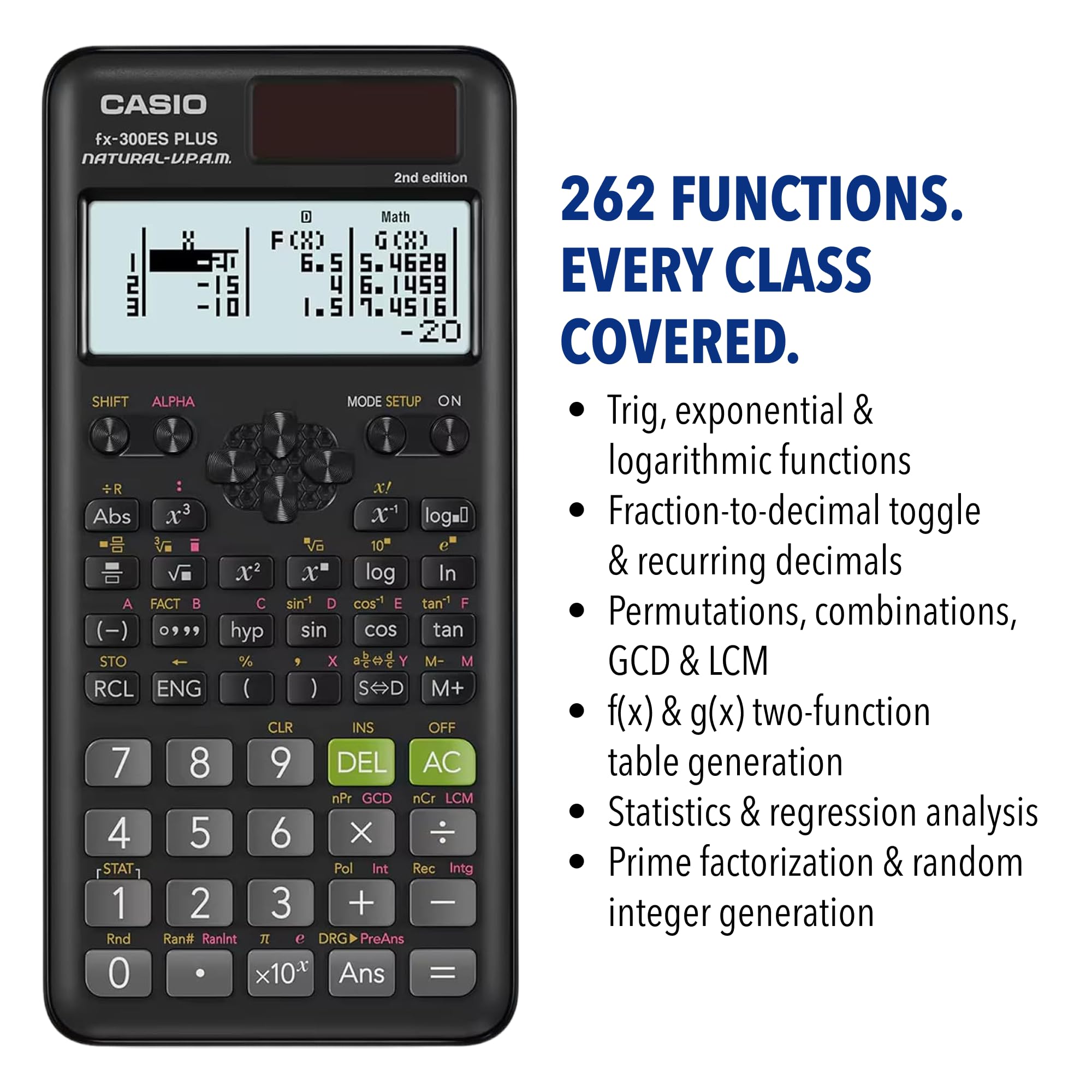 Casio fx-300ES Plus 2nd Edition Standard Scientific Calculator | 262 Functions Natural Textbook DisplaySM | Ideal for Middle High School Math Statistics & Algebra | Black product thumbnail 4