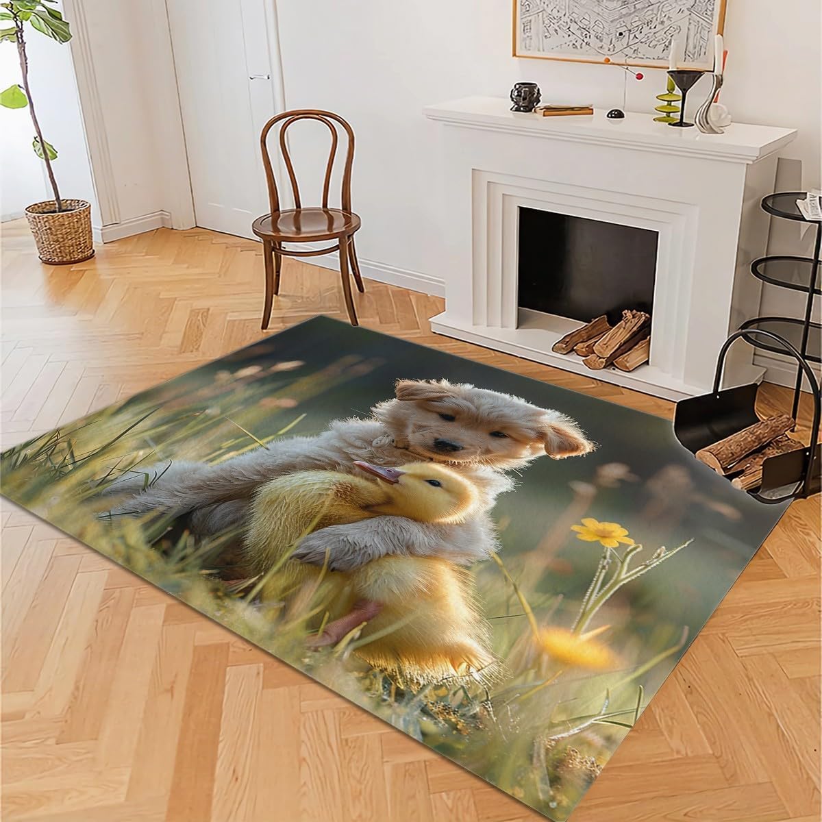 5 X 8 Ft Area Rug for Living Room, Animal Dog Duckling Washable Carpet, Non Slip Indoor Floor Carpet, Large Soft Area Rug for Bedroom Entryway Dining Room,