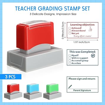 XunYee 3 Pcs Teacher Stamps for Classroom Self Inking Checkbox Grading Stamps Include Completed, Learning Objective, Please Sign & Return for Back to School Homework Dormitory Supplies Teacher Gifts