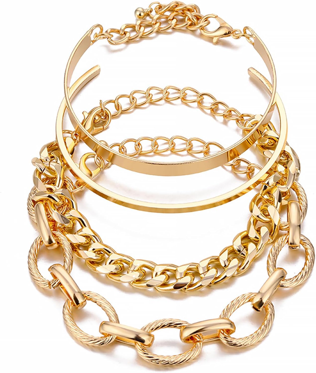 Gold-Plated Bracelets for Women Dainty Boho Stackable Bracelet Set Gold-Plated Chunky Layered Link Bangle for Men - Image 7