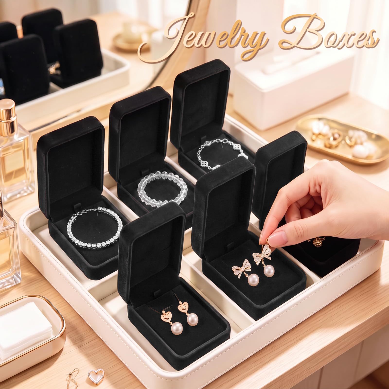 24 Stück Samt Schmuck-Geschenkboxen Halskette Ohrringe Business (Königsblau)