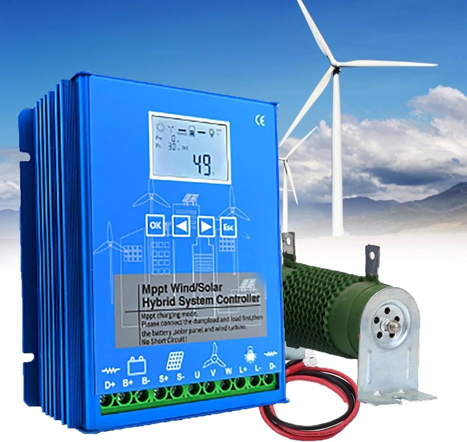 6000W-14000W Wind Solar Hybrid Charge Controller 12V 24V 48V MPPT Boost Charge Regulator with LCD Display and Dump Load,10000W-14000W-48V