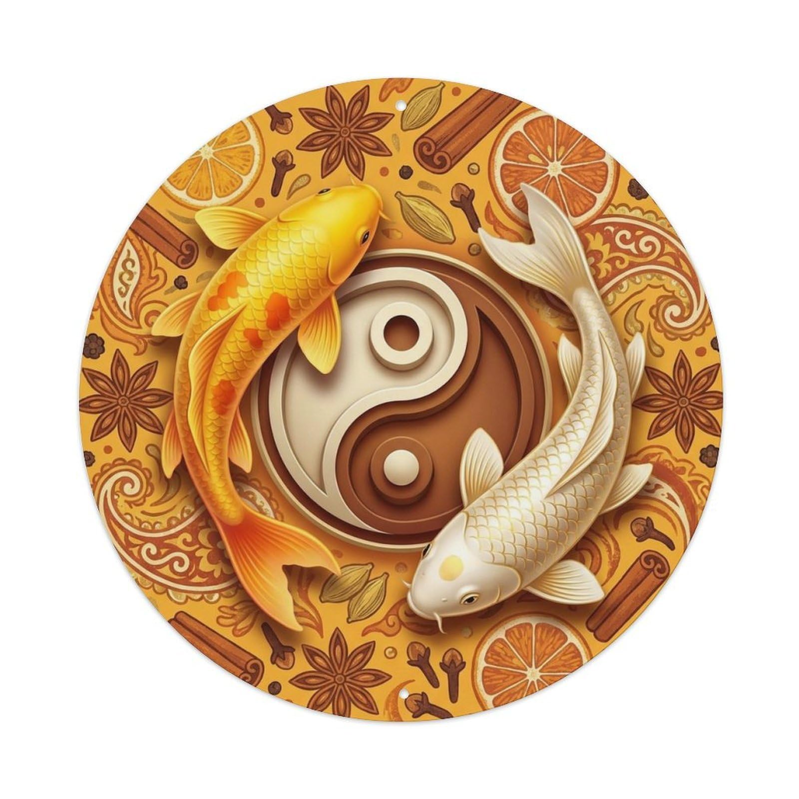 Olyhtr 8X8inch Classic Style Tai Chi Koi Nature Ice Energy Prosperity Metal Tin Sign