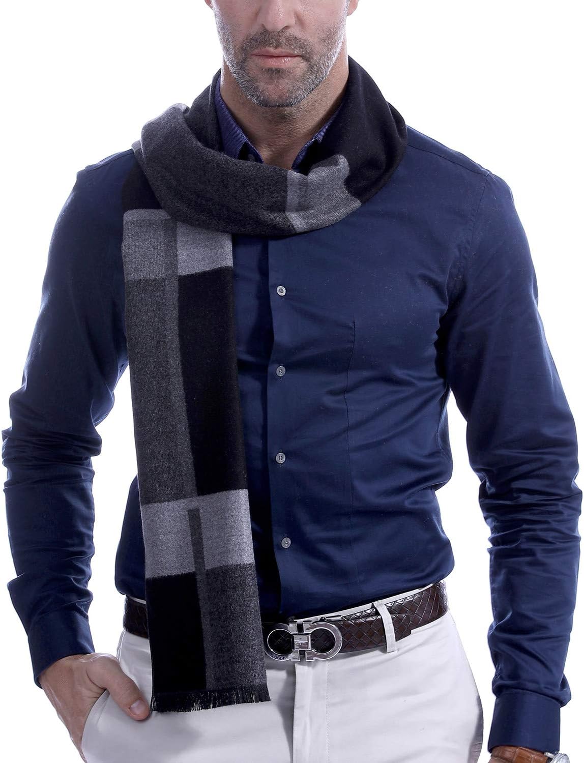 Men's Scarf, Fashion Cashmere Feel Scarves for Men Winter Autumn with Tassels Fringes Long - Image 3