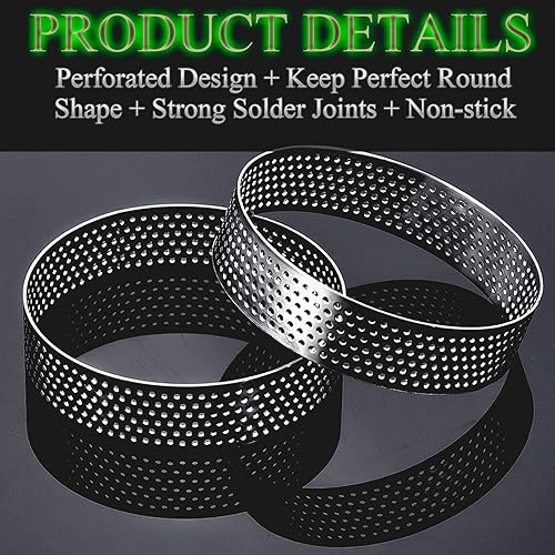 Miniatura 4 de Paquete de 12 anillos de tarta perforados de acero inoxidable de 3.15 pulgadas, anillo redondo para pastel de mousse, molde de pastelería de metal