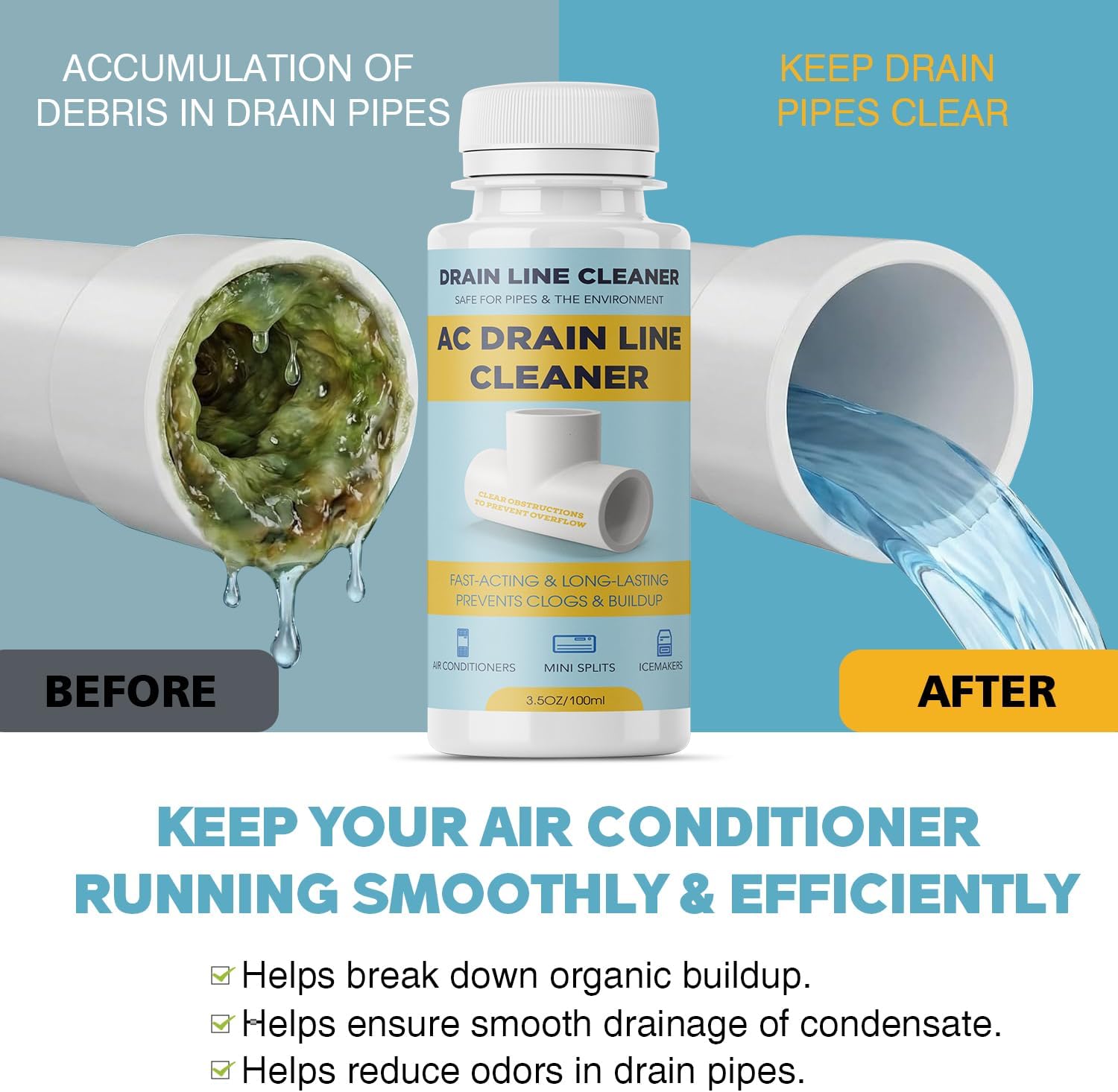 4 Pack A/C Condensate Drain Line Cleaner - Prevents Odors & Water Damage