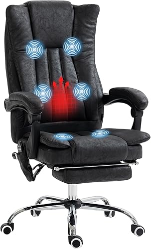 Vinsetto Silla de oficina de microfibra, silla de computadora con respaldo alto con masaje de 6 puntos, calor, altura ajustable y reposapiés