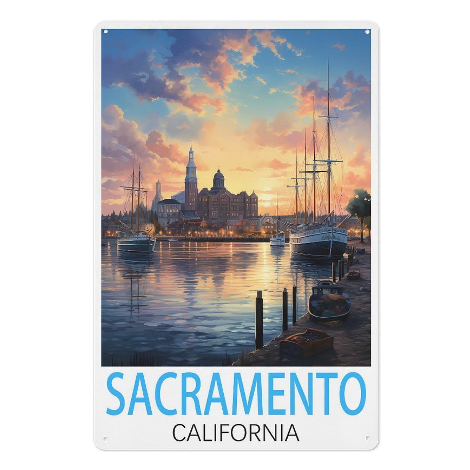 Sacramento California Retro Design Tin Painting Vintage Tin Sign 08x12inch(20x30cm) Wall Art for Home Office Bedroom Living Room Cafes Wall Decor