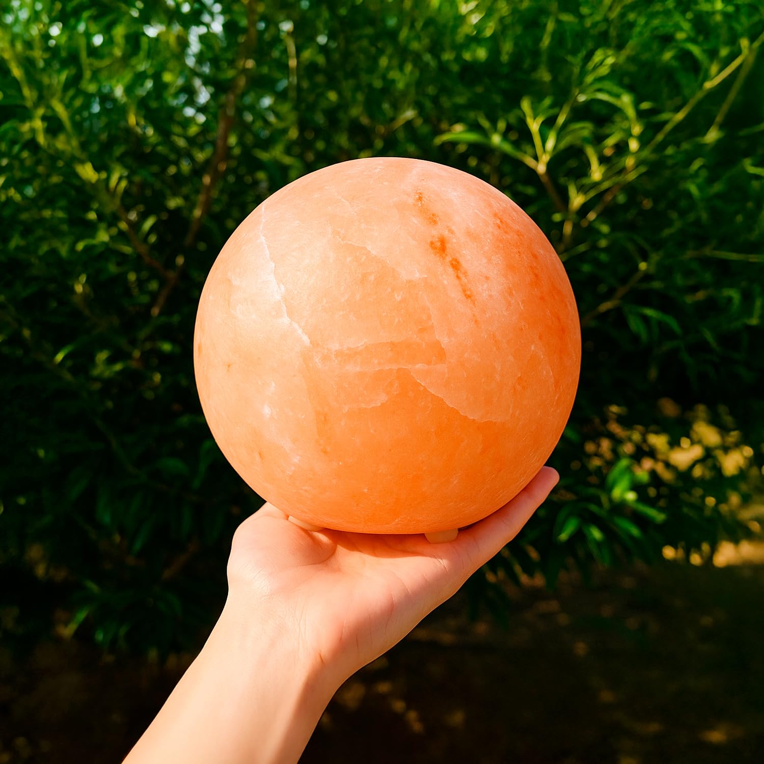 Lámpara de Sal del Himalaya “Moonlight” – Esfera de 14,5 cm, 3,9 kg – Luz Cálida y Relajante – Hecha a Mano con Base de Madera – Incluye Bombilla E14 y Cable con Interruptor – Ideal pa