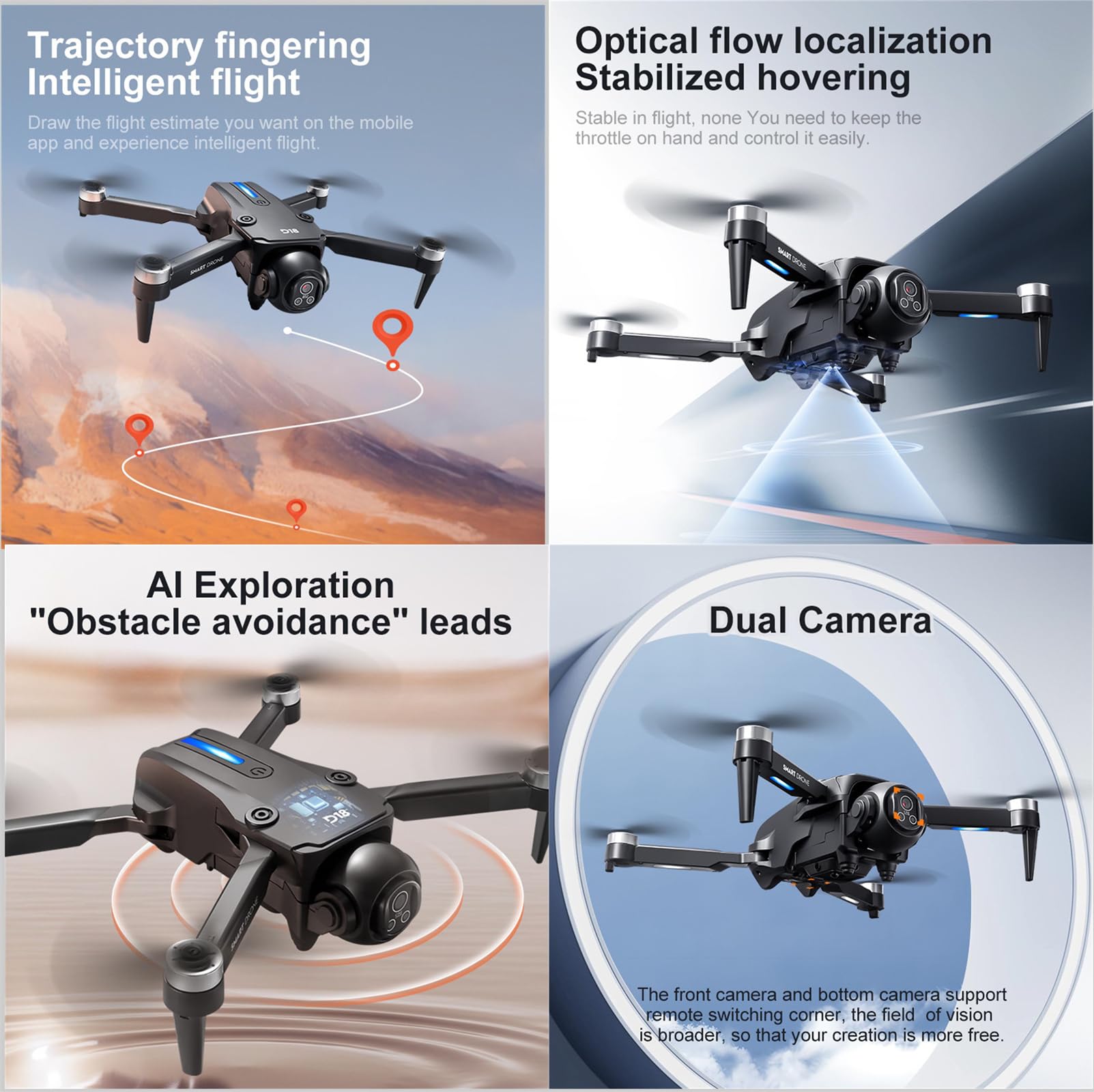 Drone D18 8K Aereo HD Doppia Fotocamera Intelligente Evitamento Ostacoli Motore Brushless Potenza 5G WiFi Schermo Controllo Remoto Drone GPS
