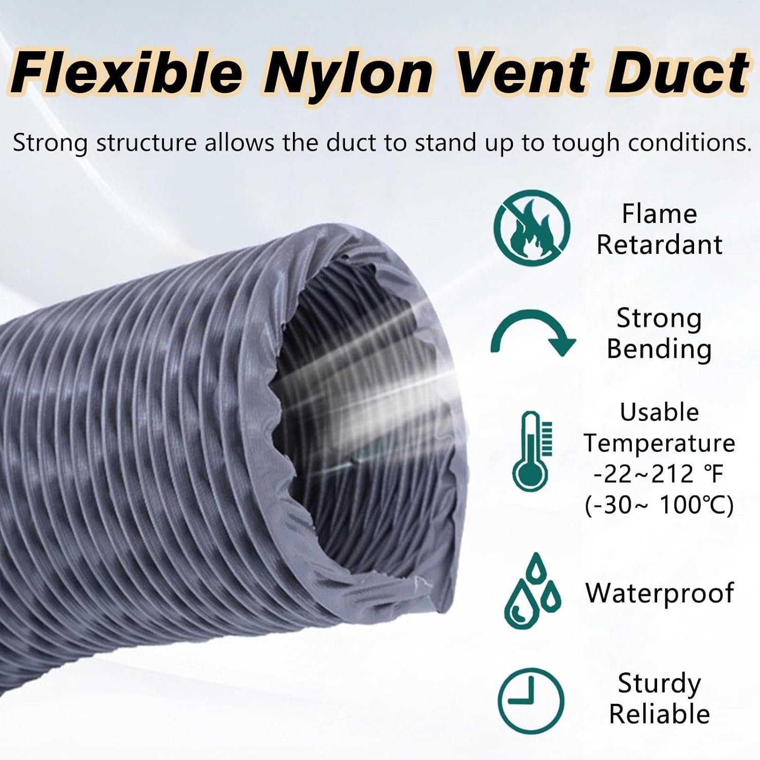 Flexibler Nylon-Trocknerentlüftungsschlauch für Dunstabzugshaube 6,3-61 cm Badezimmer Luftk Abluftrohr 2,0 m Länge ideal für effiziente Belüftung und Luftstrom