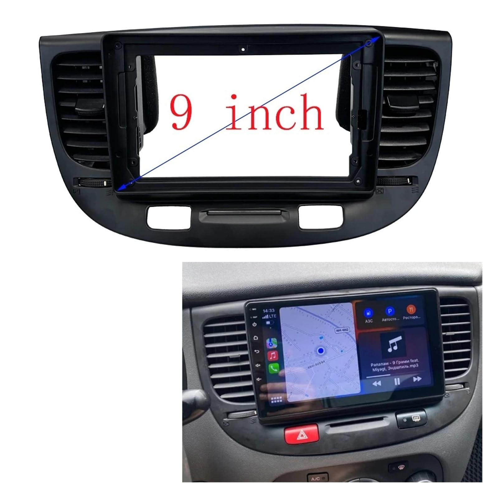 Radio Panel Set 9 Pulgadas Para Kia Para RIO 2 RIO2 2005-2011 Marco Coche Salida Aire Acondicionado Android Radio Audio Panel Salpicadero Fascias Fascia Marco