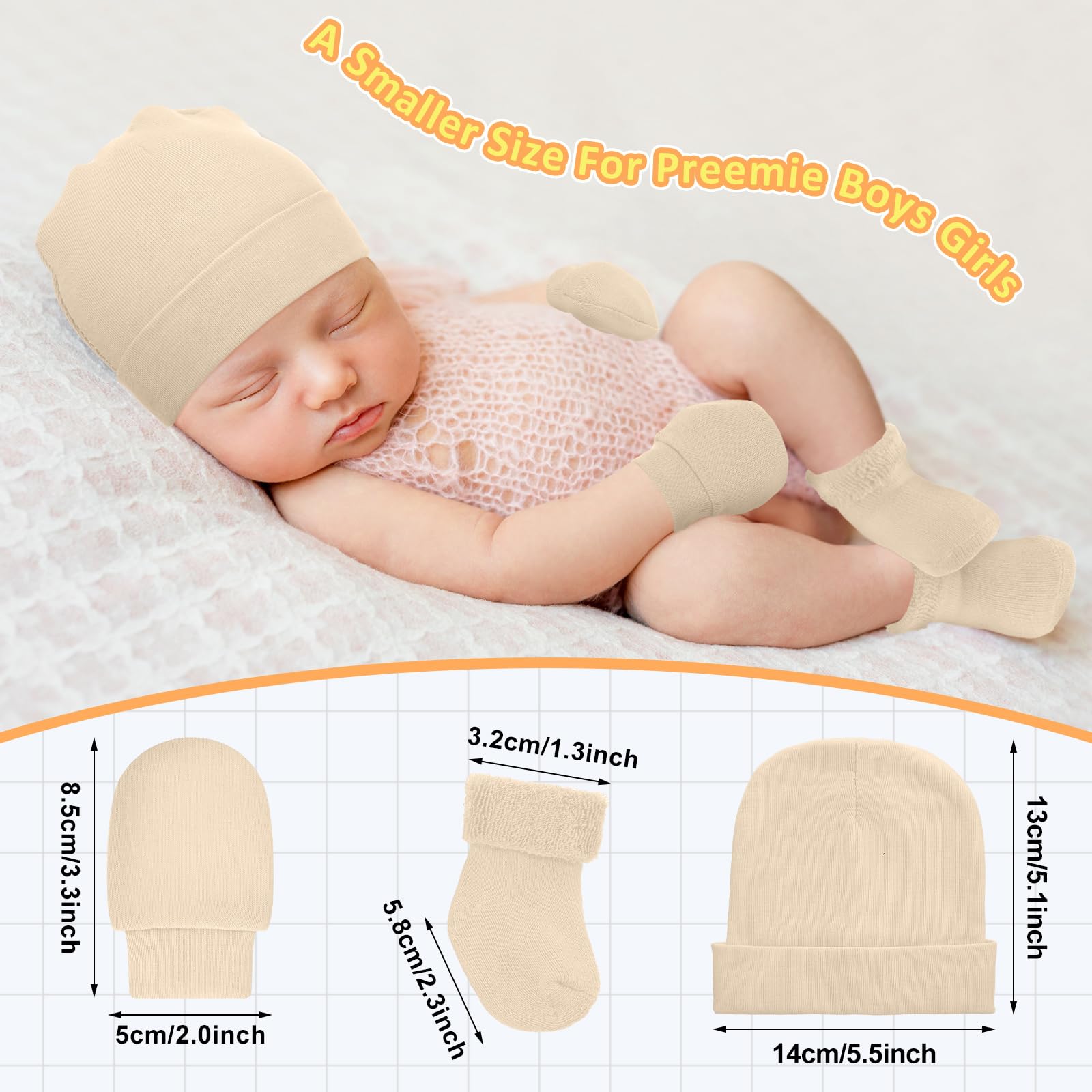 Toulite 6 Stück Frühchen Baumwoll-Mütze, Fäustlinge und Socken