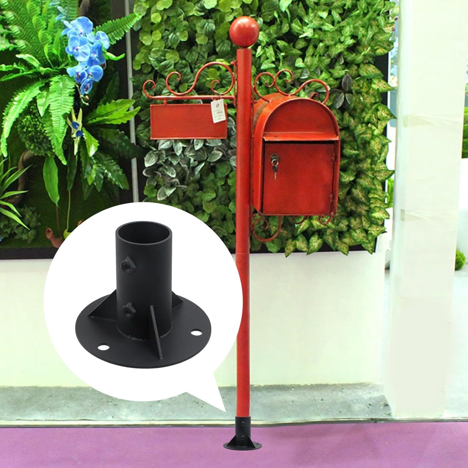 Crapyt 2" Round Steel Floor Flange for Chain Link Fence Posts, Heavy-Duty Base Mount, 1 Pcs Heavy Solid Fence Post Concrete Mount for Holding The Flag (2 Inches,Black)
