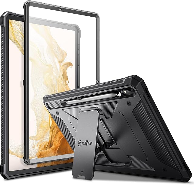 FINTIE Shockproof Case for Samsung Galaxy Tab S8 Plus 2022/S7 FE 2021/S7 Plus 2020 12.4 inch, Tuatara Rugged Unibody Hybrid Full Protective Bumper Kickstand Cover w/Built-in Screen Protector, Black