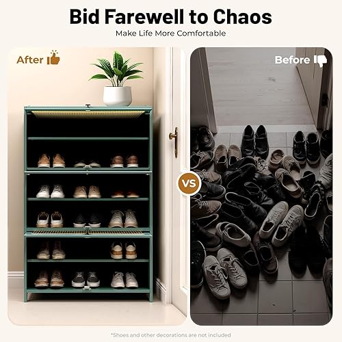 Miniatura 4 de Shoe Cabinet, 7-Tier Bamboo Shoe Storage Cabinet Free Standing Shoe Rack Organizer with Removable Panels, Handles, Doors for Hallway, Entry Way,