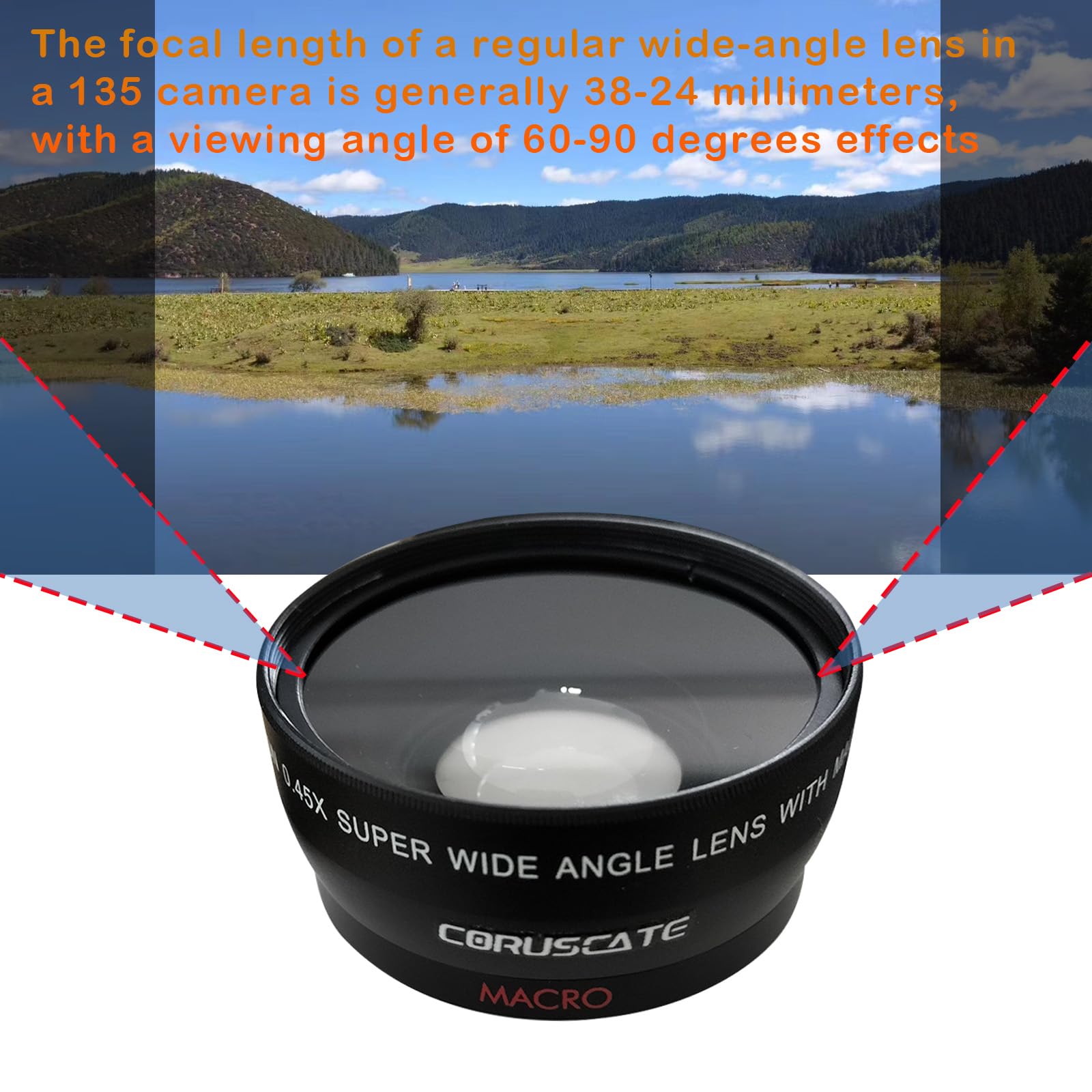 Obiettivo grandangolare da 55 mm 0,45x, con fotografia macro, ingrandimento migliorato, compatibile con tutti gli obiettivi della fotocamera DSLR da 55 mm + 1 panno per la pulizia dell'obiettivo