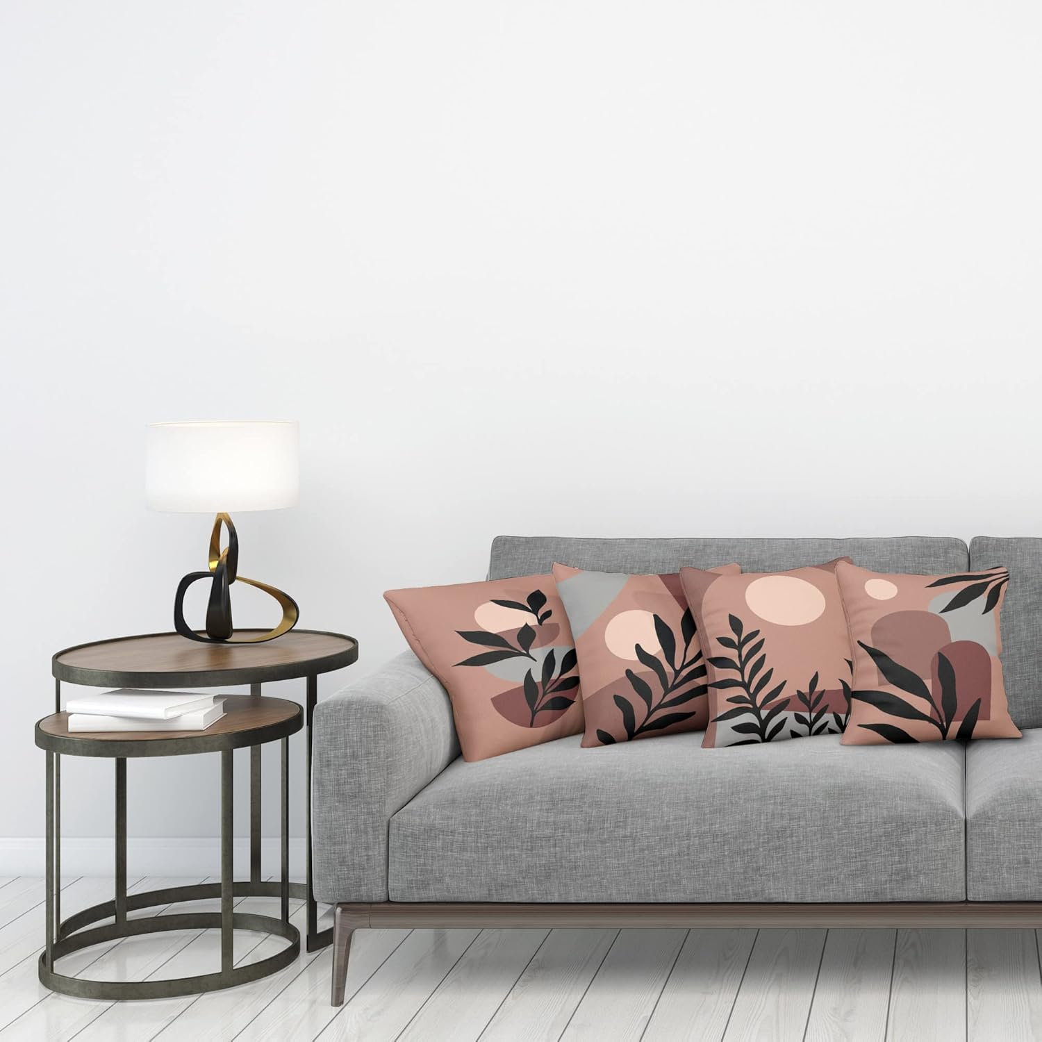 Ambesonne Minimal Throw Pillow Cushion Case Pack of 4, Modern Style Leaf Branch and Geometric Abstract Details Contemporary, Modern Accent Double-Sided Printing, 20" x 12", Pale Rust Dimgray Peach