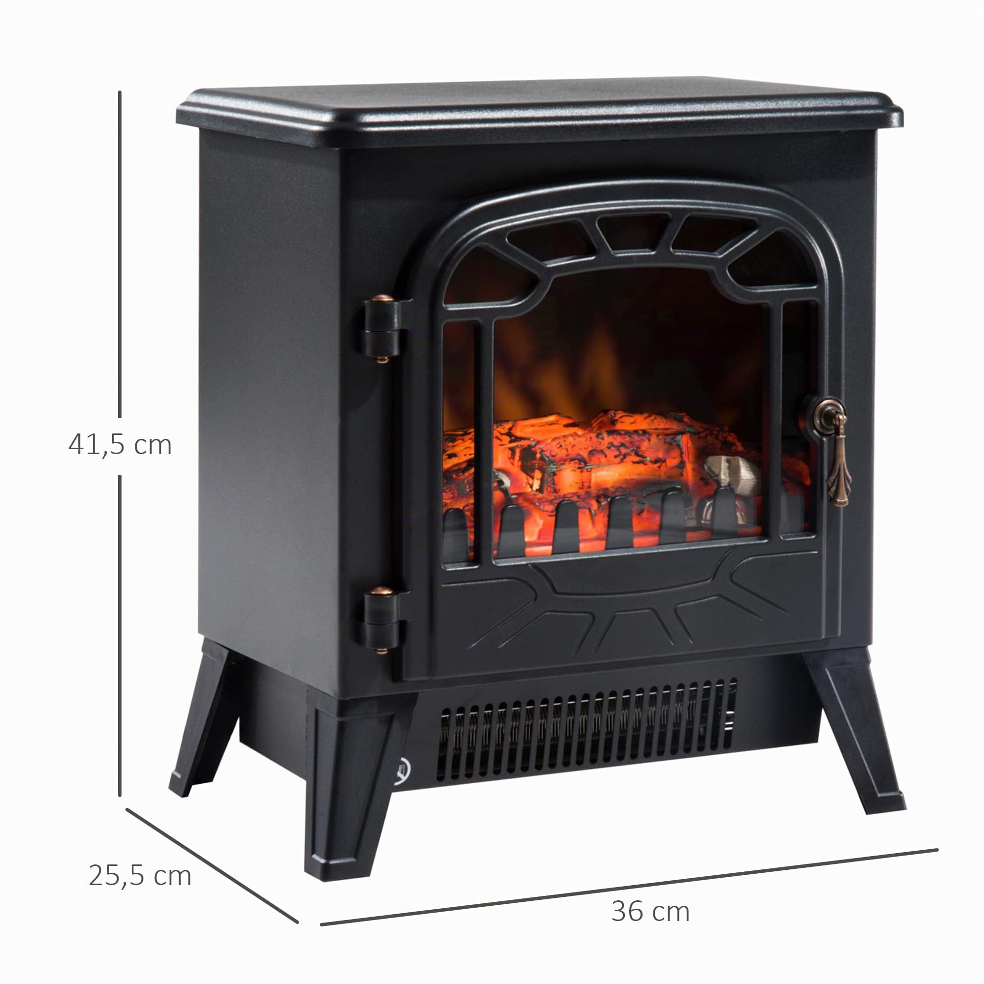 HOMCOM Cheminée électrique radiateur Imitation Flamme avec luminosité et réglable 925 W / 1850 W Porte métal Verre trempé Noir