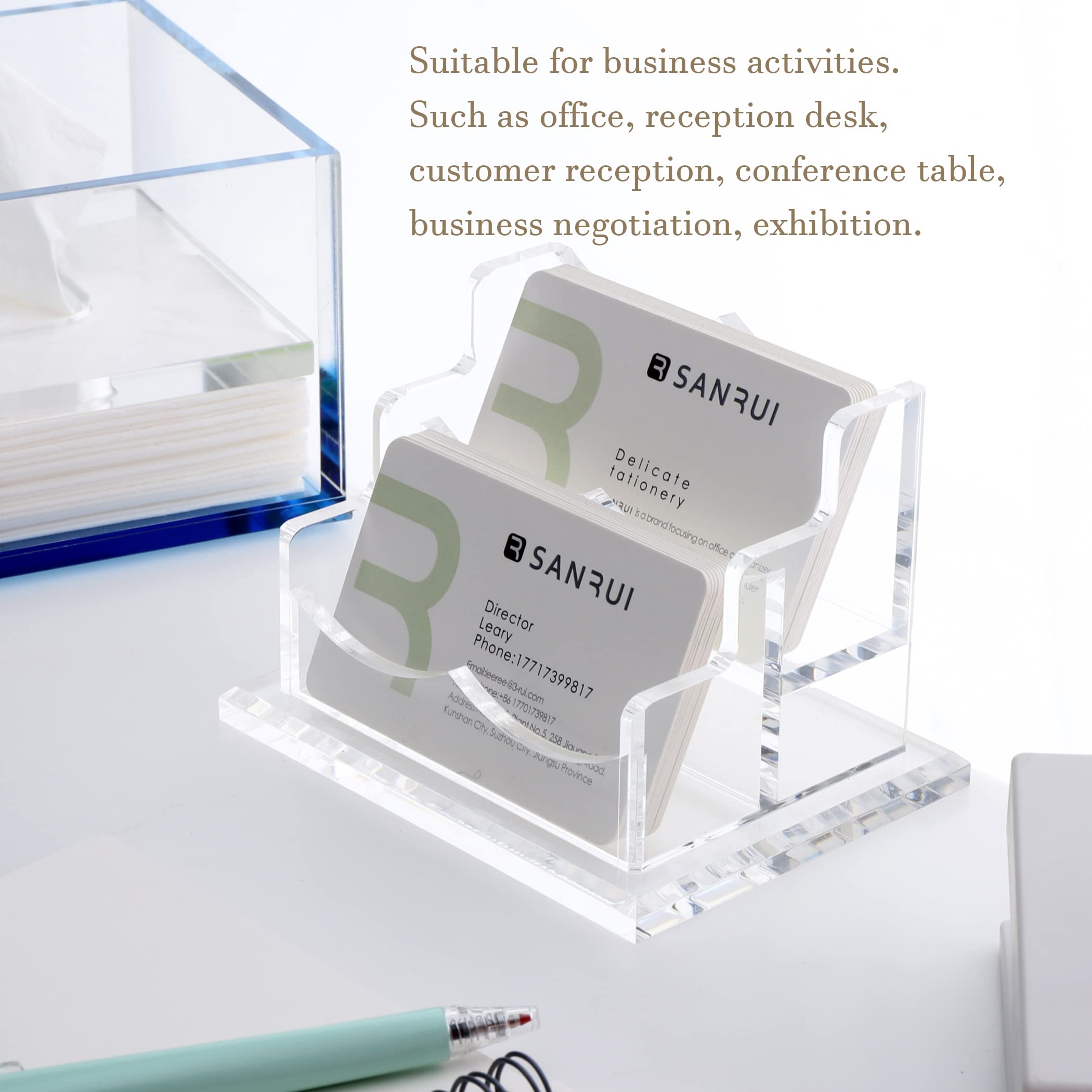 Uniclife 2 Pack Acrylic Business Card Holder For Desk 8 Slots Clear Business Card Display Stand For Men & Women Desktop Business Card Organizer Card