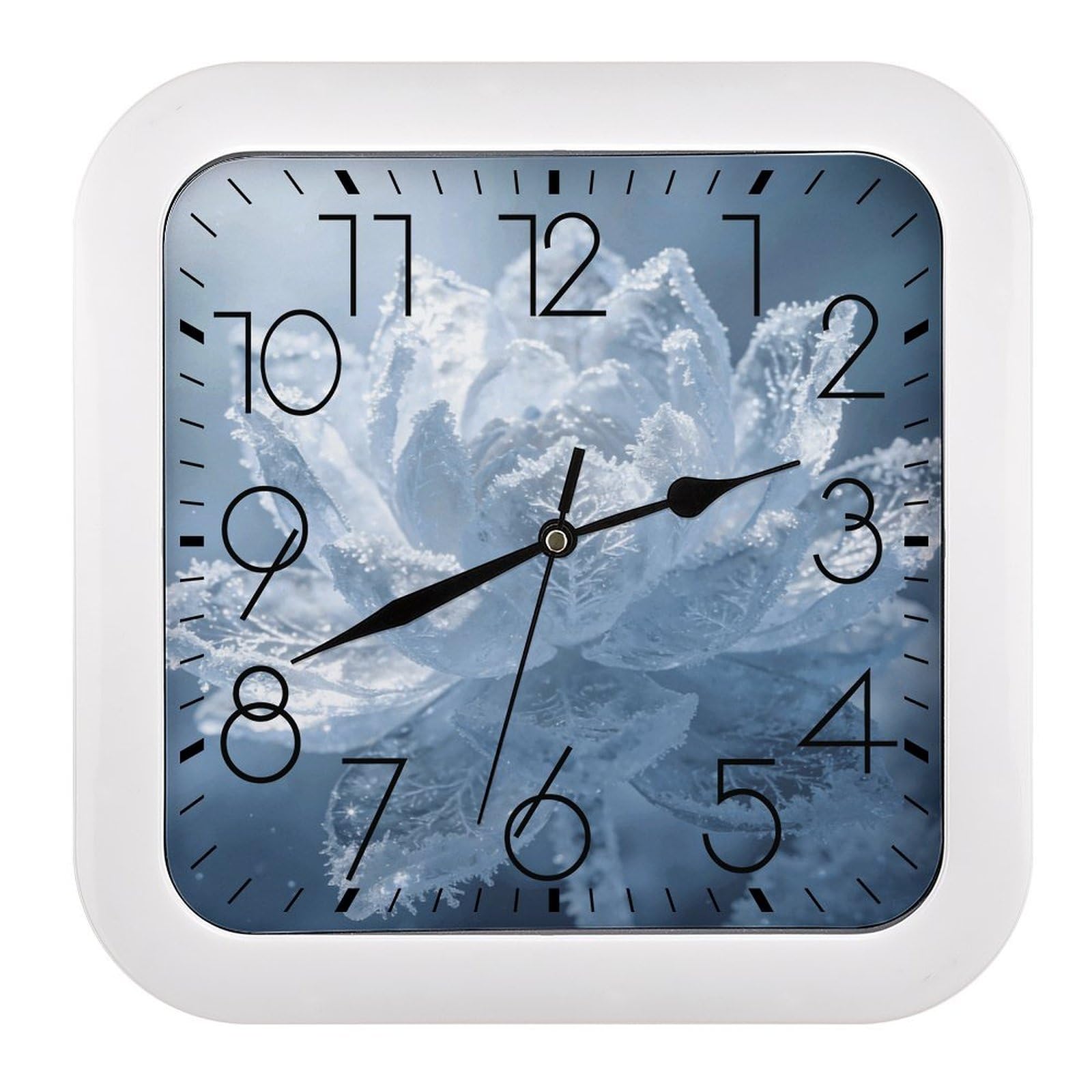 Fodpand Style Ice Lotus Wall Clock,Battery Operated Modern Retro Rounded Square Clock Clock For Bedroom Living Room Office Home Gym Porch Decor Indoor Outdoor 10.2 * 10.2In
