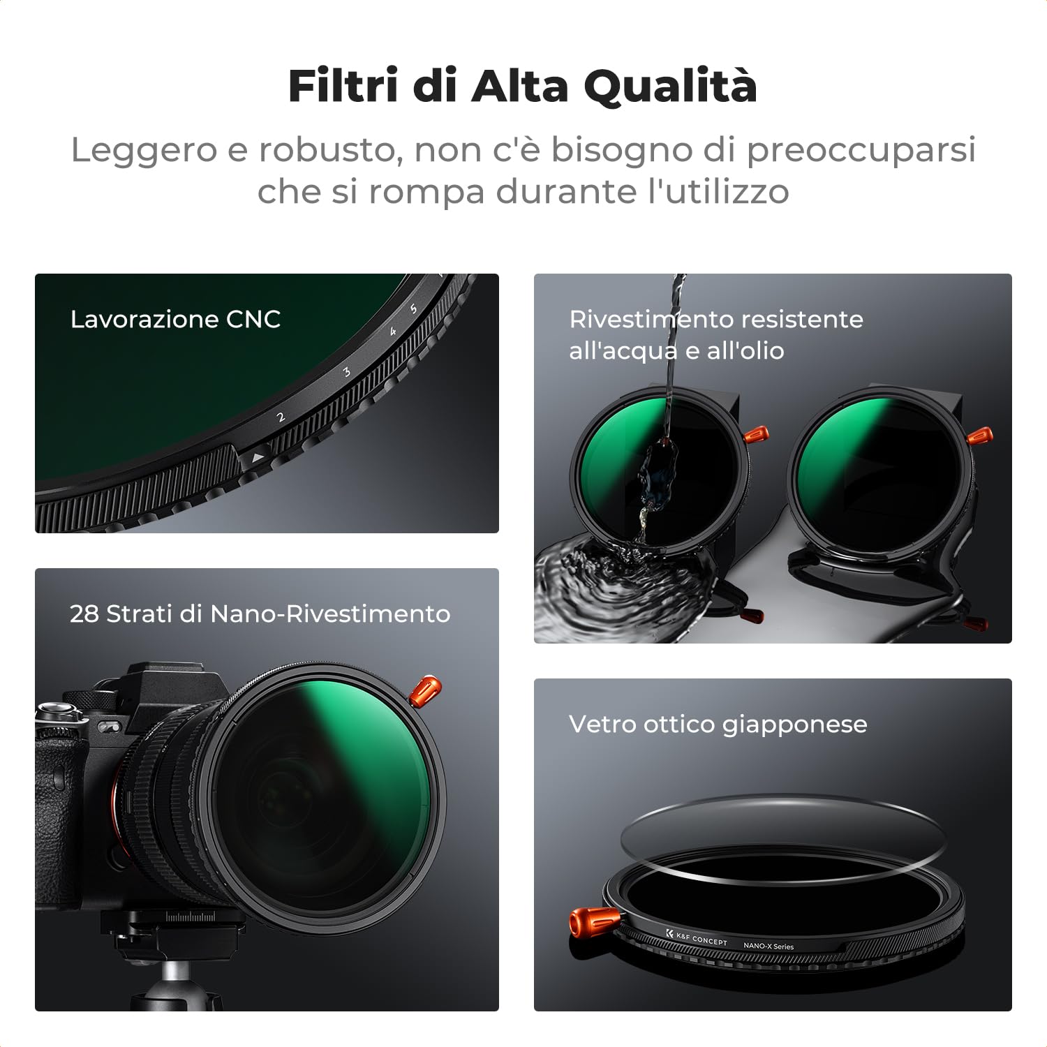 K&F CONCEPT 77mm Nano-Xcel Filtro 3 En 1 Funzione Black Mist 1/4 & Variabile ND2-32 & CPL con Un Panno di Pulizia per Obiettivo Fotocamera, Filtro in Vetro Ottico con 28 Strati Nano Rivestimento