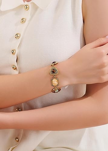 Miniatura 3 de WOWORAMA Pulsera de oro vintage para mujer, pulseras gruesas de resina geométrica, pulseras de piedra de resina martillada, pulseras de cadena de