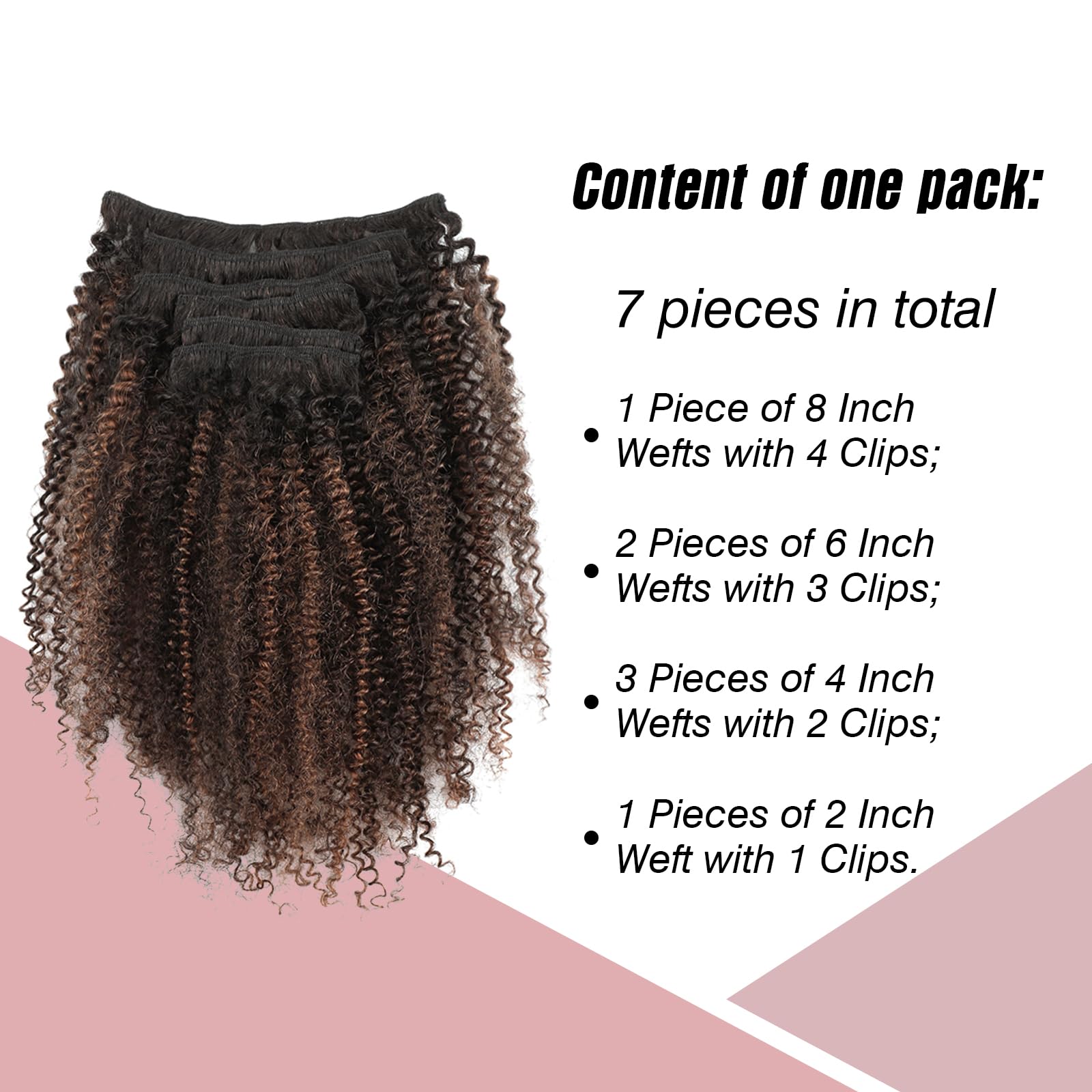 Sixstarhair Kinky Curly Extensions aus menschlichem Haar Clip-In Haarextensions Doppelter Weft 7 Teile 120g Mit Schwarz verwurzelt Ausblendend zu Naturschwarz mit Medium Auburn #30 7 Teile