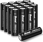 BONAI AA Rechargeable Batteries 16 Packs, 2800mAh High Capacity Pre-Charged NiMH Batteries 1.2V Heavy Duty for Remotes, Clocks, Toys & Flashlights