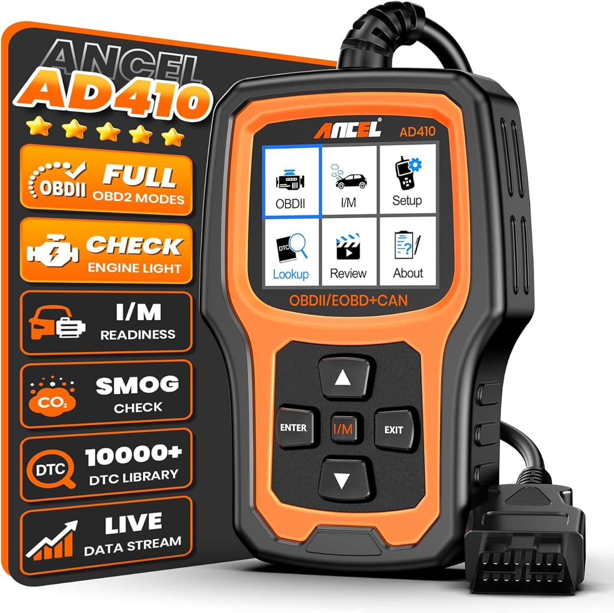ANCEL AD410 Enhanced OBD2 Scanner, Vehicle Code Reader for Check Engine Light, Automotive OBD II Scanner Fault Diagnosis, OBDII Scan Tool for All OBDII Cars 1996+, Black/Yellow