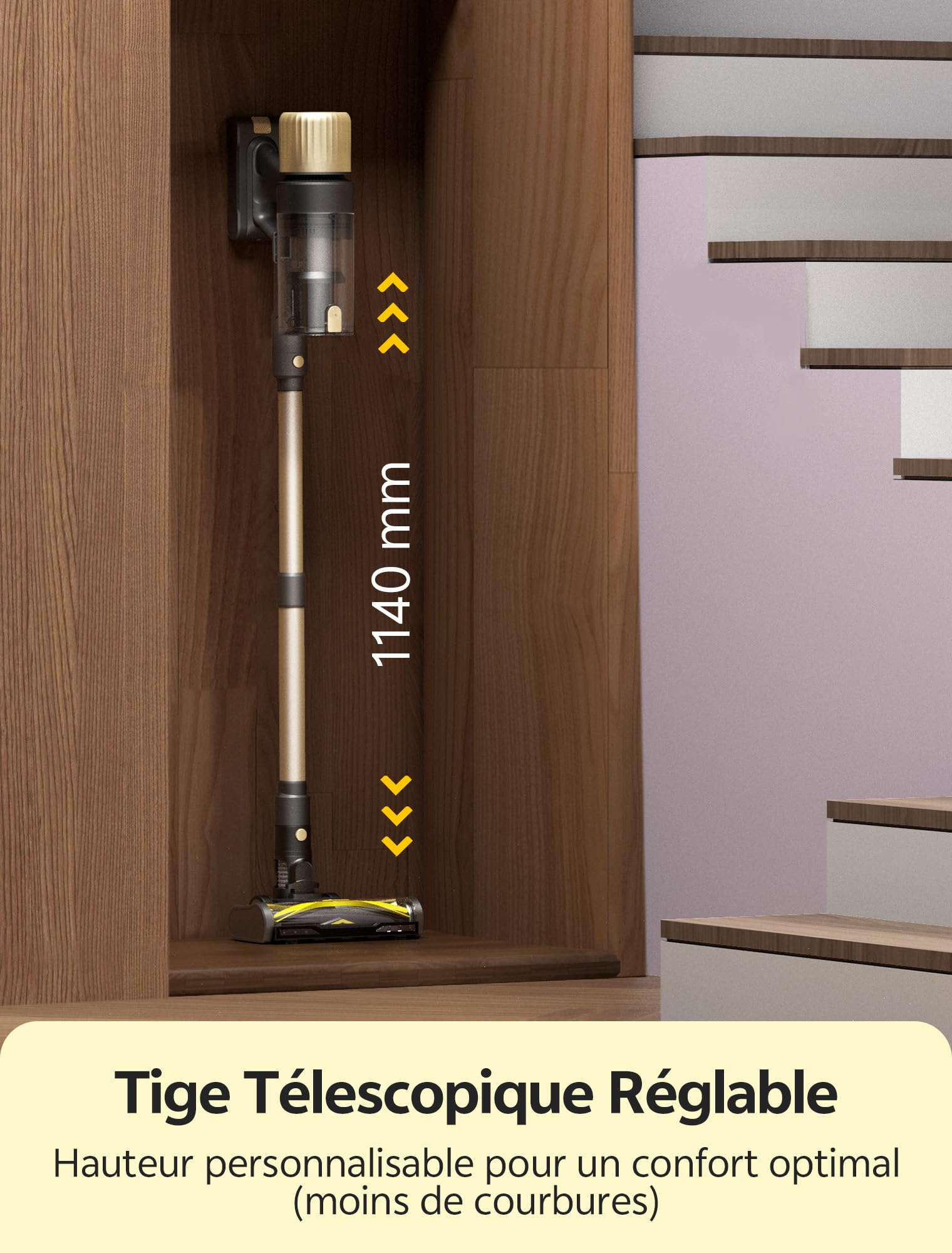 Ultenic Aspirateur Balai sans Fil, 50Kpa/65Min Aspirateur sans Fil Puissant, Tige Télescopique Réglable, Design Autoportant, GreenEye Détection, Idéal pour Sols Durs, Poils d'animaux