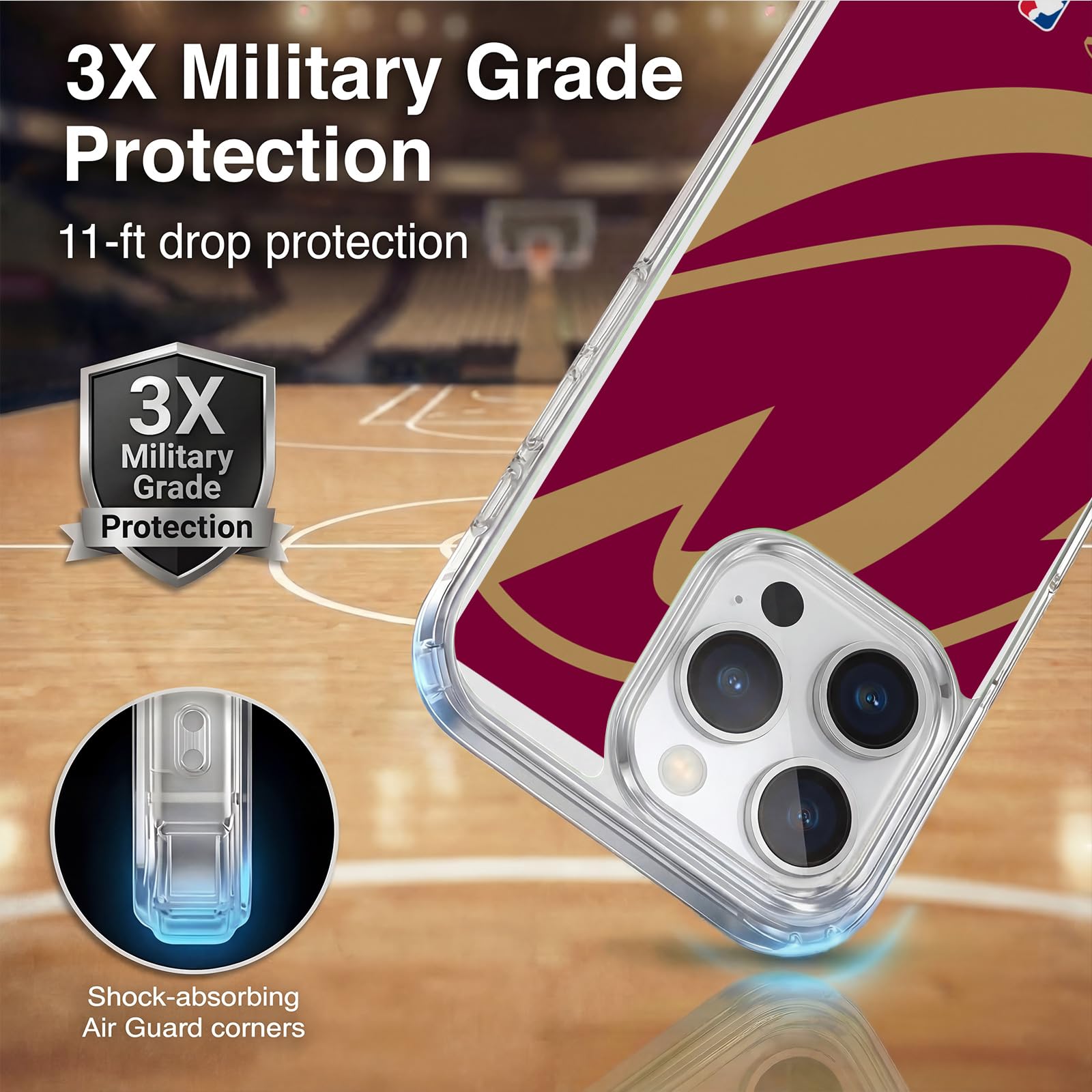 Head Case Designs sous Licence Officielle NBA Surdimensionné Cleveland Cavaliers Logo Coque en Gel [Protection de Qualité Militaire] Compatible avec Apple iPhone 16 Pro Et Compatible avec MagSafe