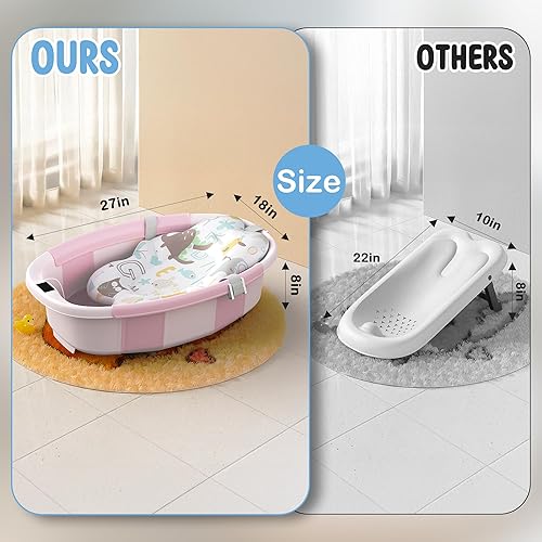 Miniatura 2 de Bañera plegable para bebé, 3 segundos para instalar, bañera para bebé con cojín suave y termómetro, bañera para recién nacidos de 0 a 36 meses,