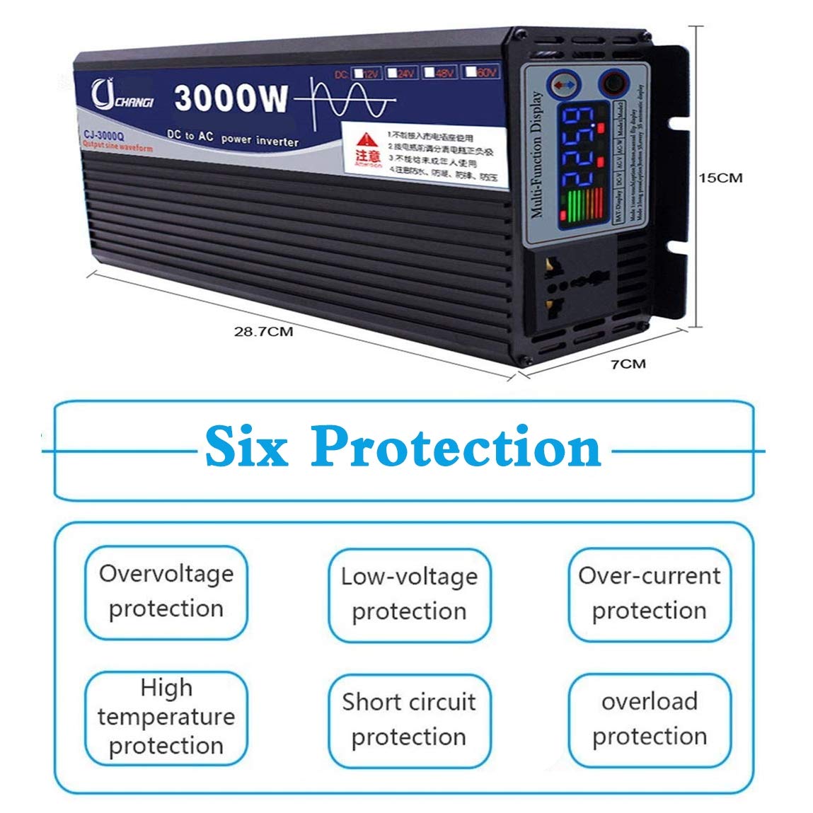 WGE Inversor De Onda Sinusoidal Pura DC 12V / 24V / 48V / 60V / 72V A AC 220-230V Inversor De Potencia De Alta Eficiencia 600W-6000W,3000w,24V