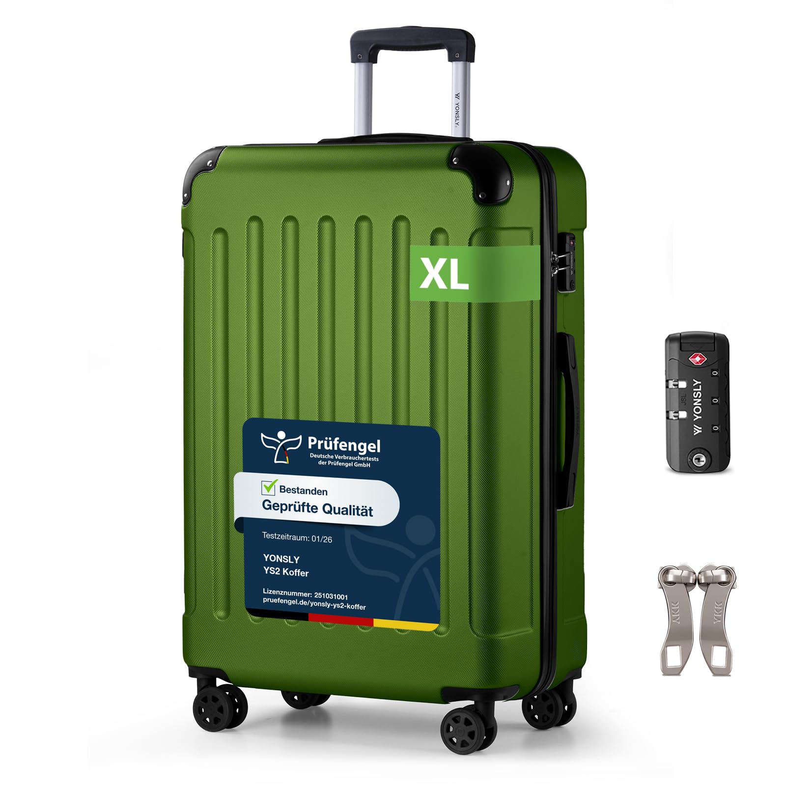 YONSLY Trolley Koffer Set, Reisekoffer, Rollkoffer Handgepäck, Kabinkoffer Suitcase, Gepäckset mit 360° Rollen, Hartschalenreisekoffer, Zahlenschloss, Gummigriff