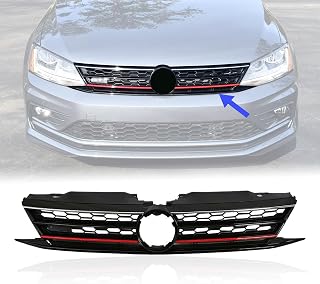 Fit 2015 2016 2017 2018 For Volkswagen Jetta Front Cover Upper Bumper Grille Replacement Shroud VW Front Honeycomb Air Intake with Red Trim