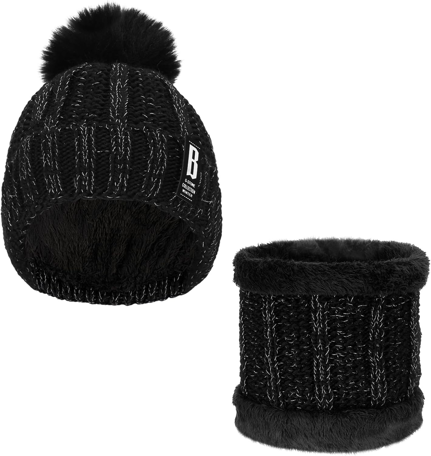 FRIUSATE Winter Beanie Hat Scarf Set for Women, Warm Knitted Hat Girls Winter Ski Hat Neck