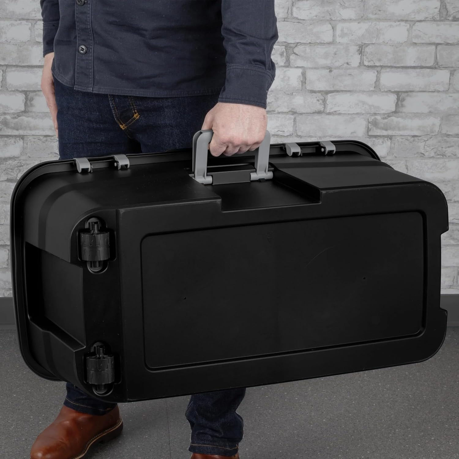 31.4" Black Plastic Storage Footlocker - Heavy-Duty Trunk with Wheels & Lockable Latches - for Camping, College Dorms & Home Organization